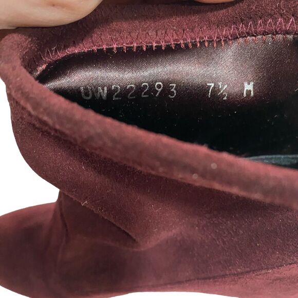 Stuart Weitzman Burgundy Suede Glove Tie Back Round Toe Heeled Ankle Bootie 7.5 - Picture 3 of 12
